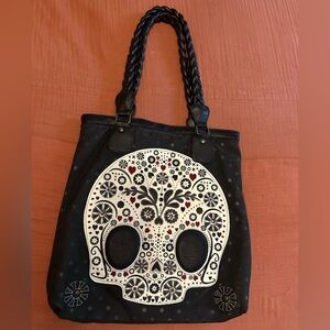 Loungefly Embroidered Sugar Skull Dia De Los Muertos Canvas Bag